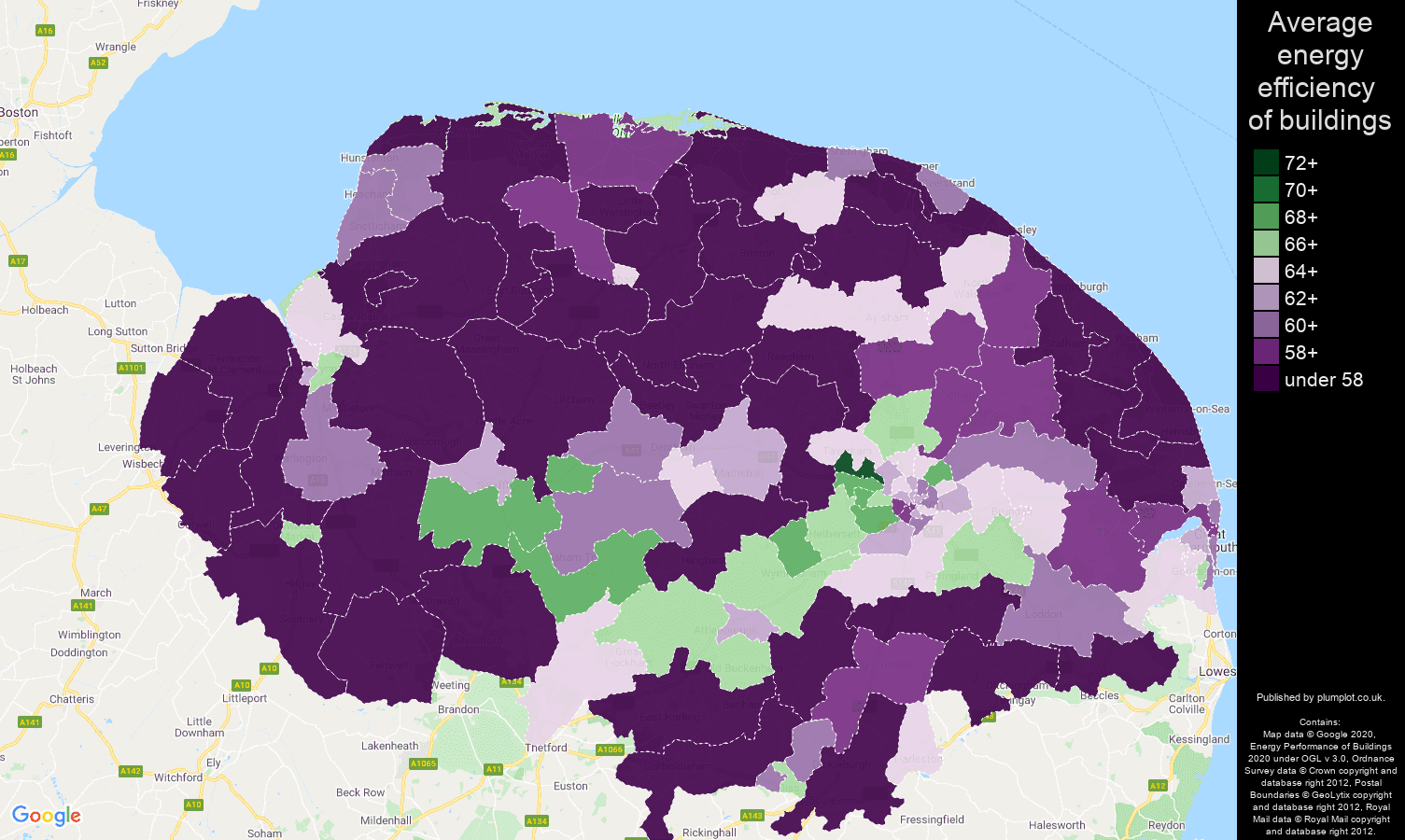 Norfolk map of energy efficiency of houses