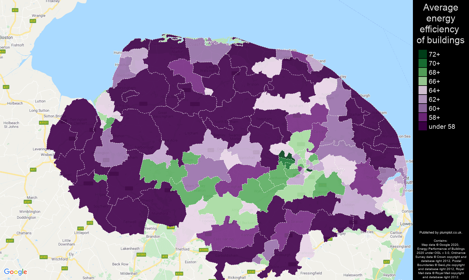 Norfolk map of energy efficiency of properties
