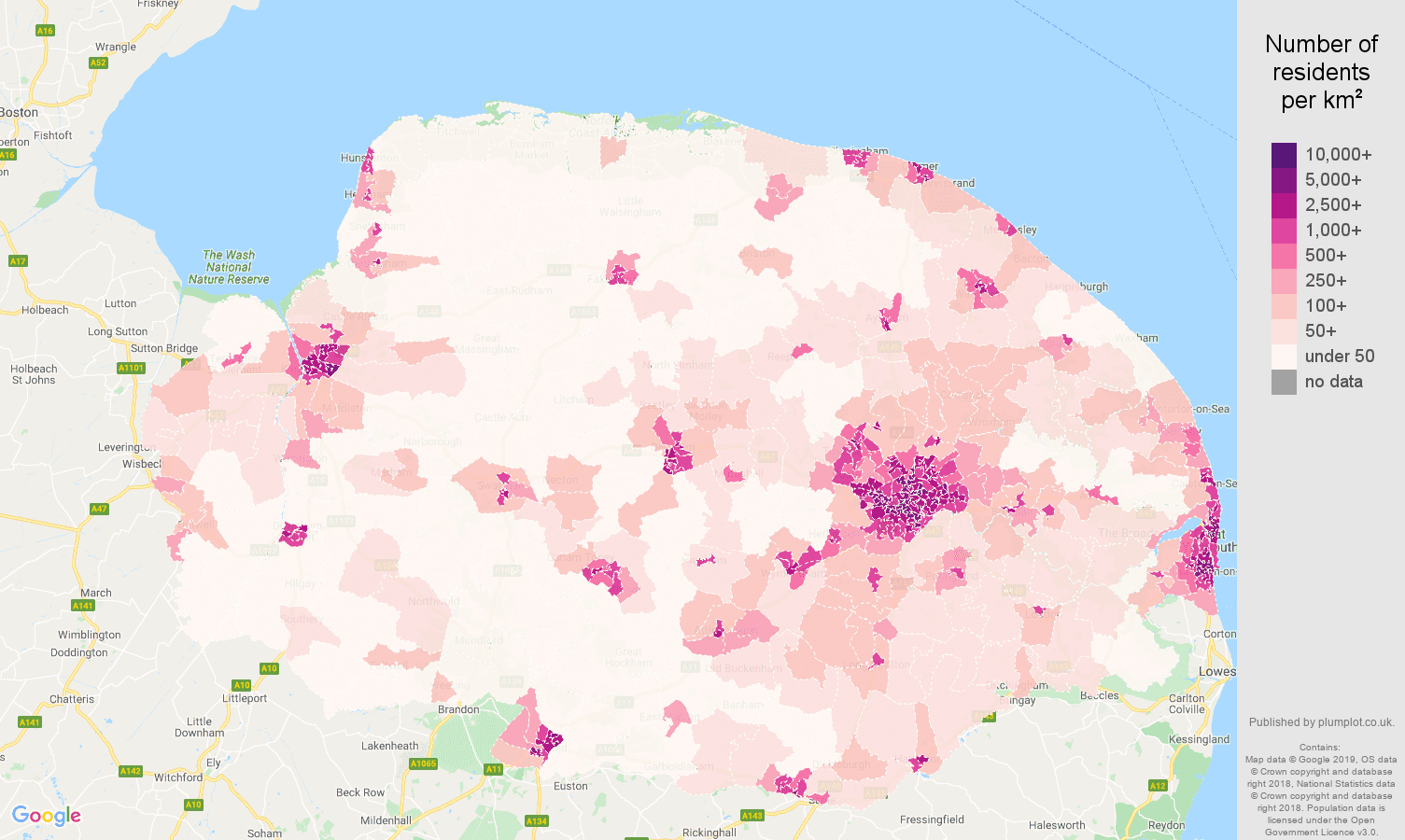Norfolk population density map