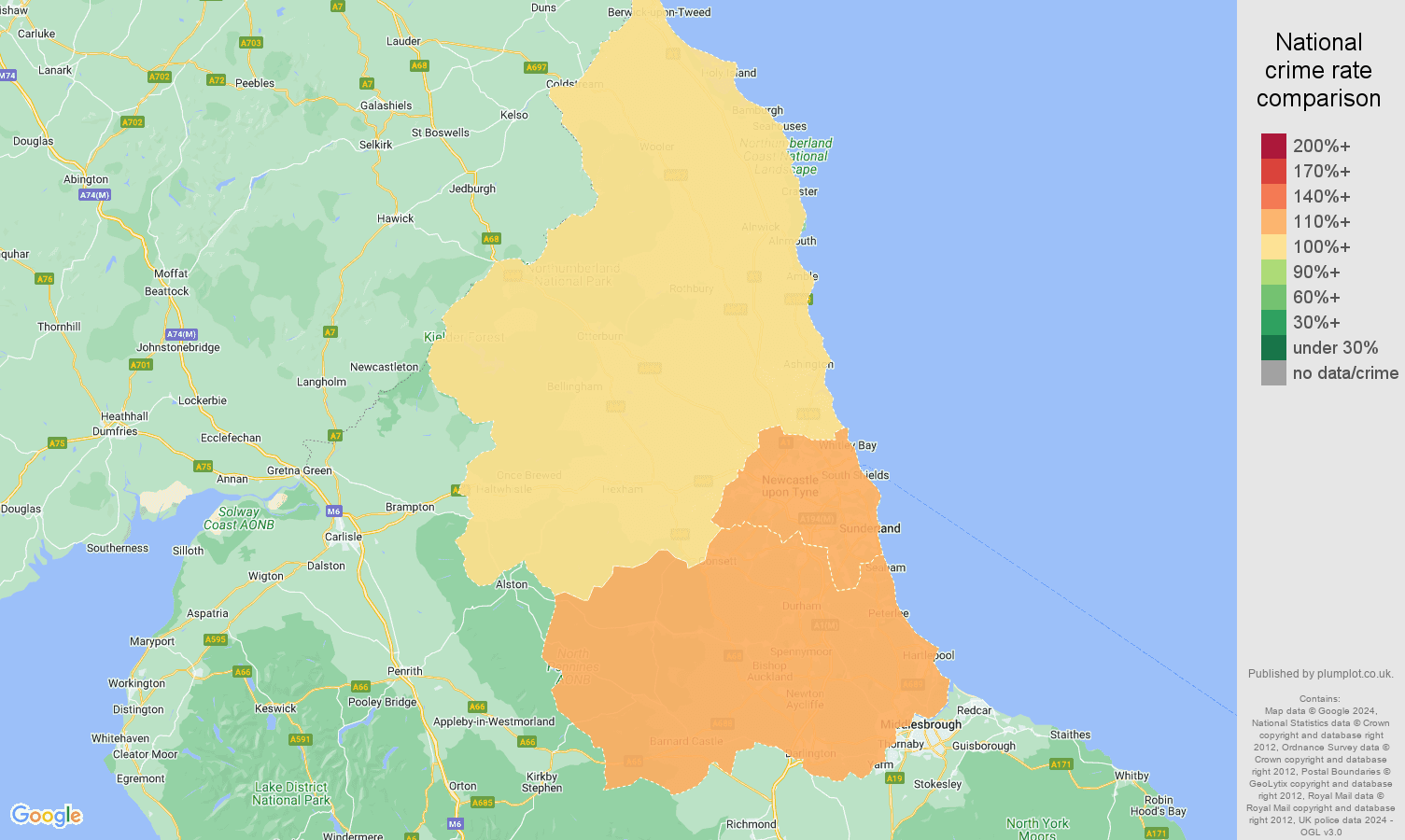 North East crime rate comparison map