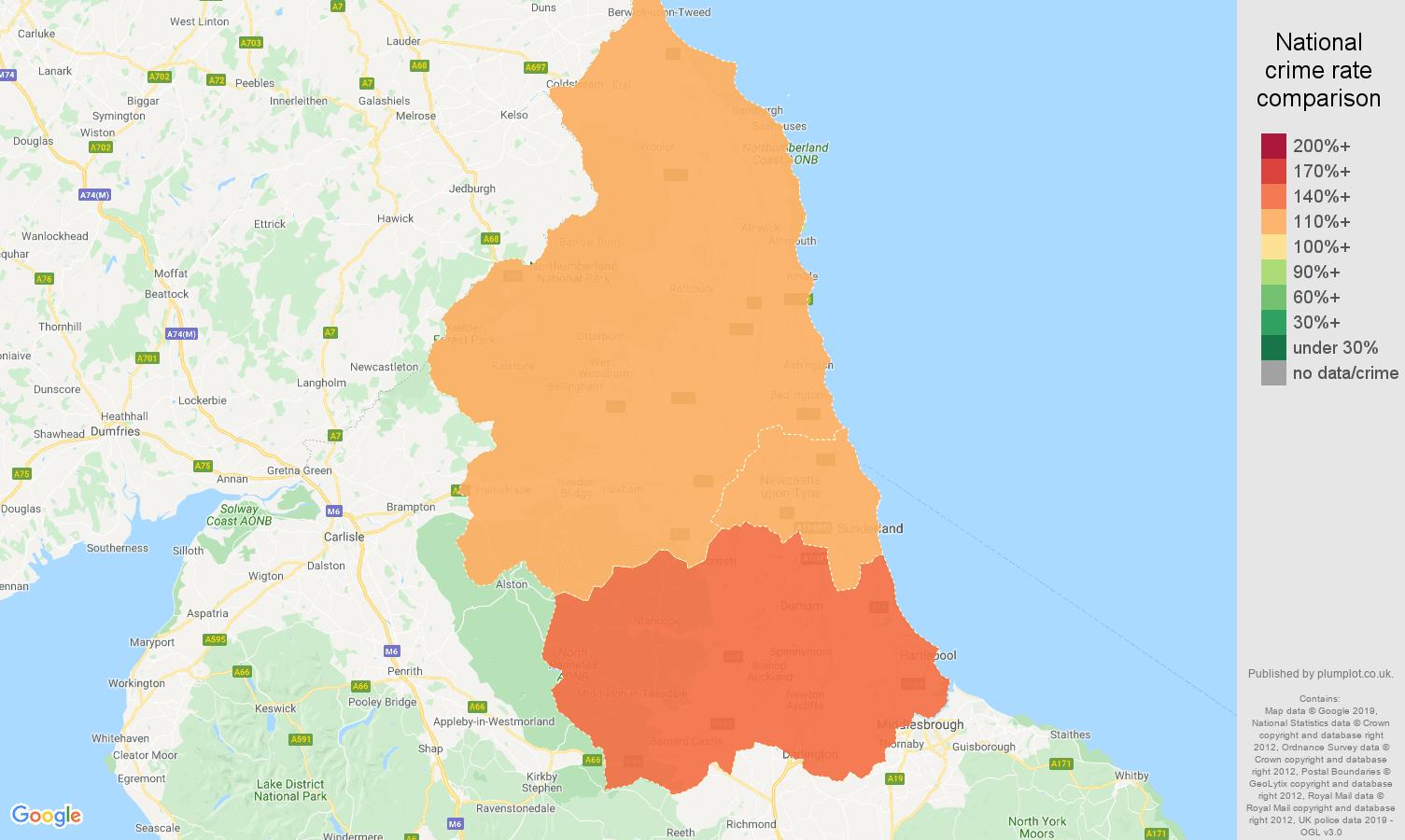 North East other crime rate comparison map