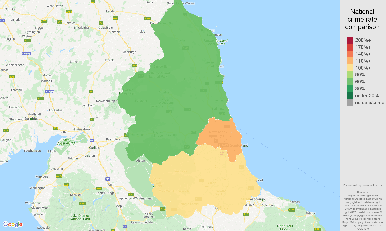 North East other theft crime rate comparison map