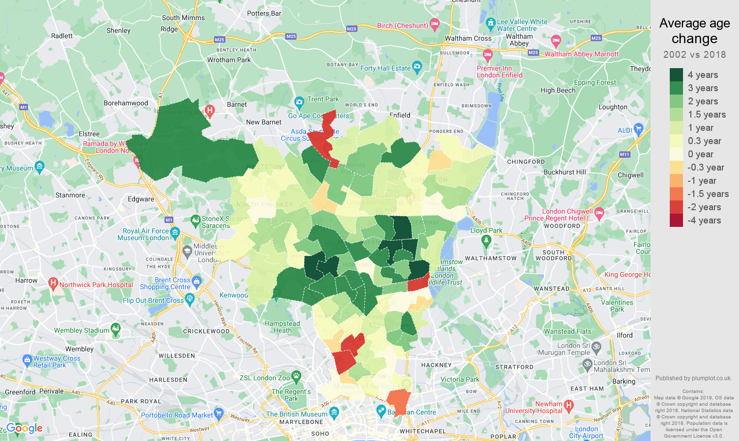 North London average age change map