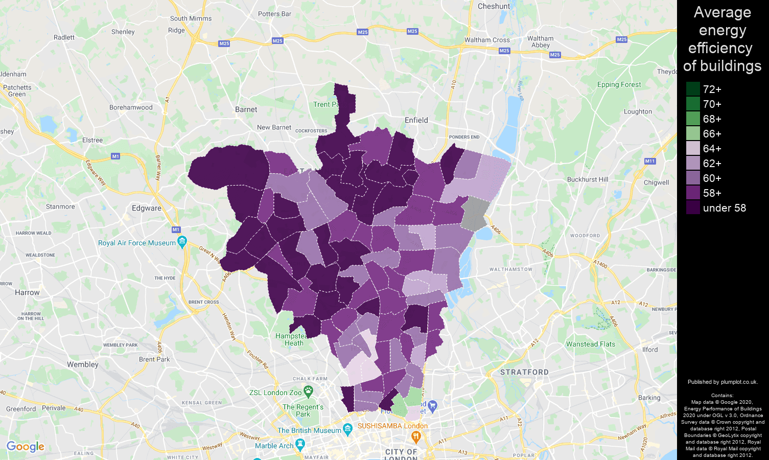 North London map of energy efficiency of houses