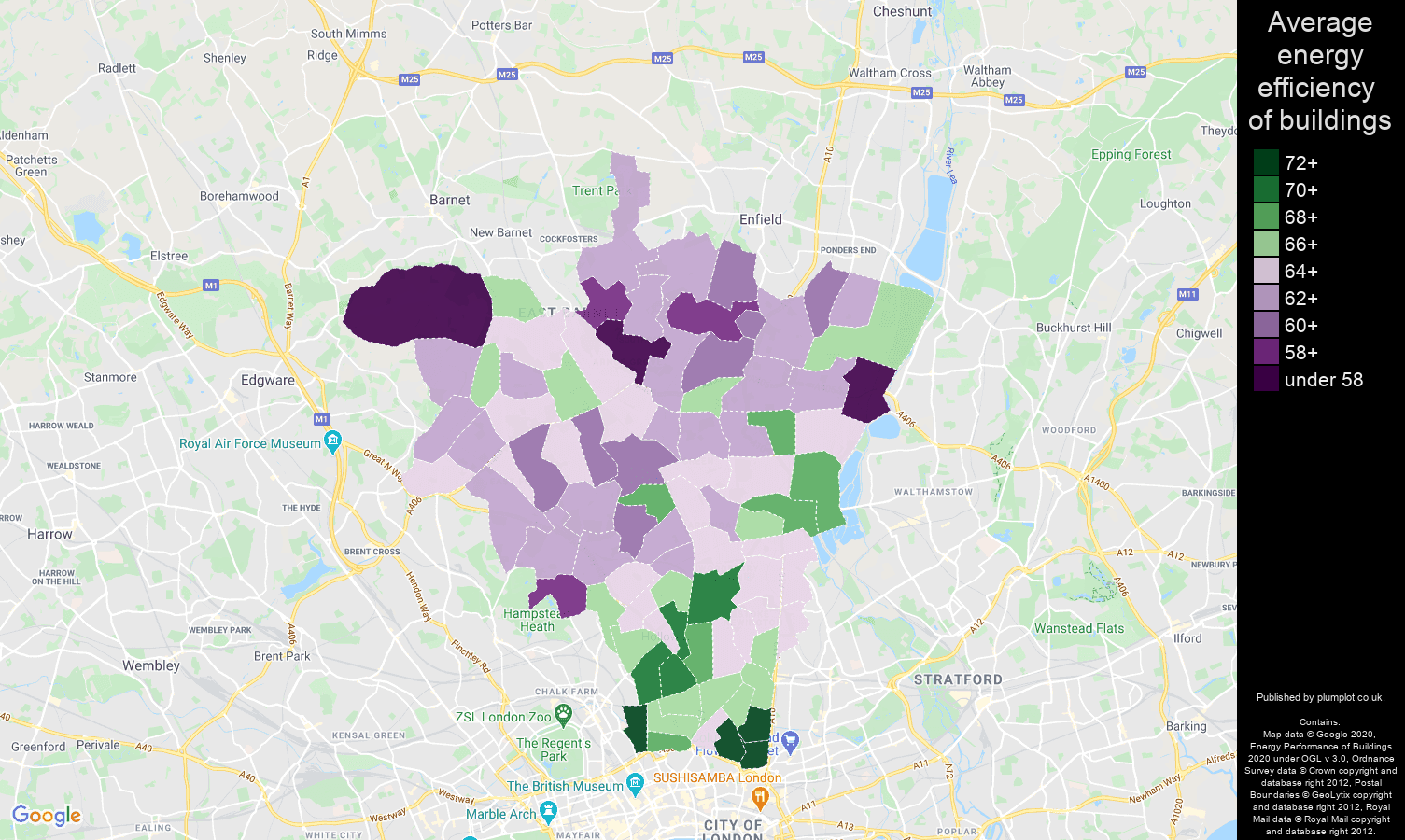 North London map of energy efficiency of properties
