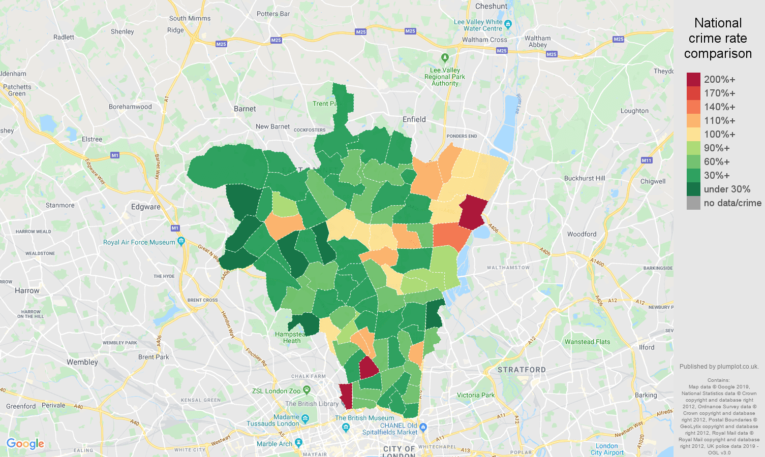 North London other crime rate comparison map