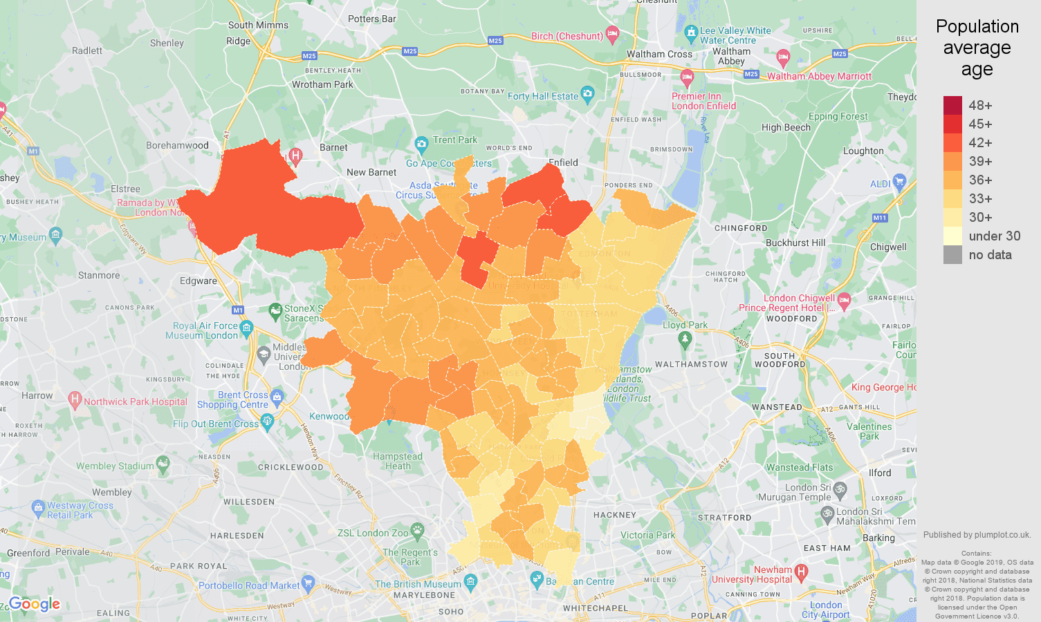 North London population average age map