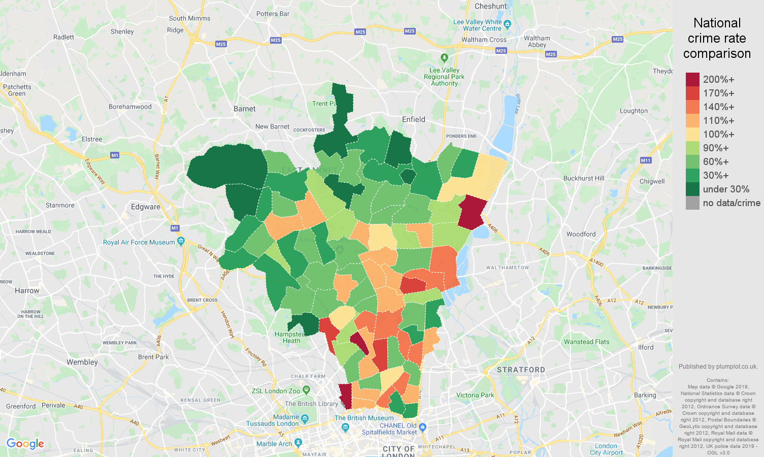 North London public order crime rate comparison map