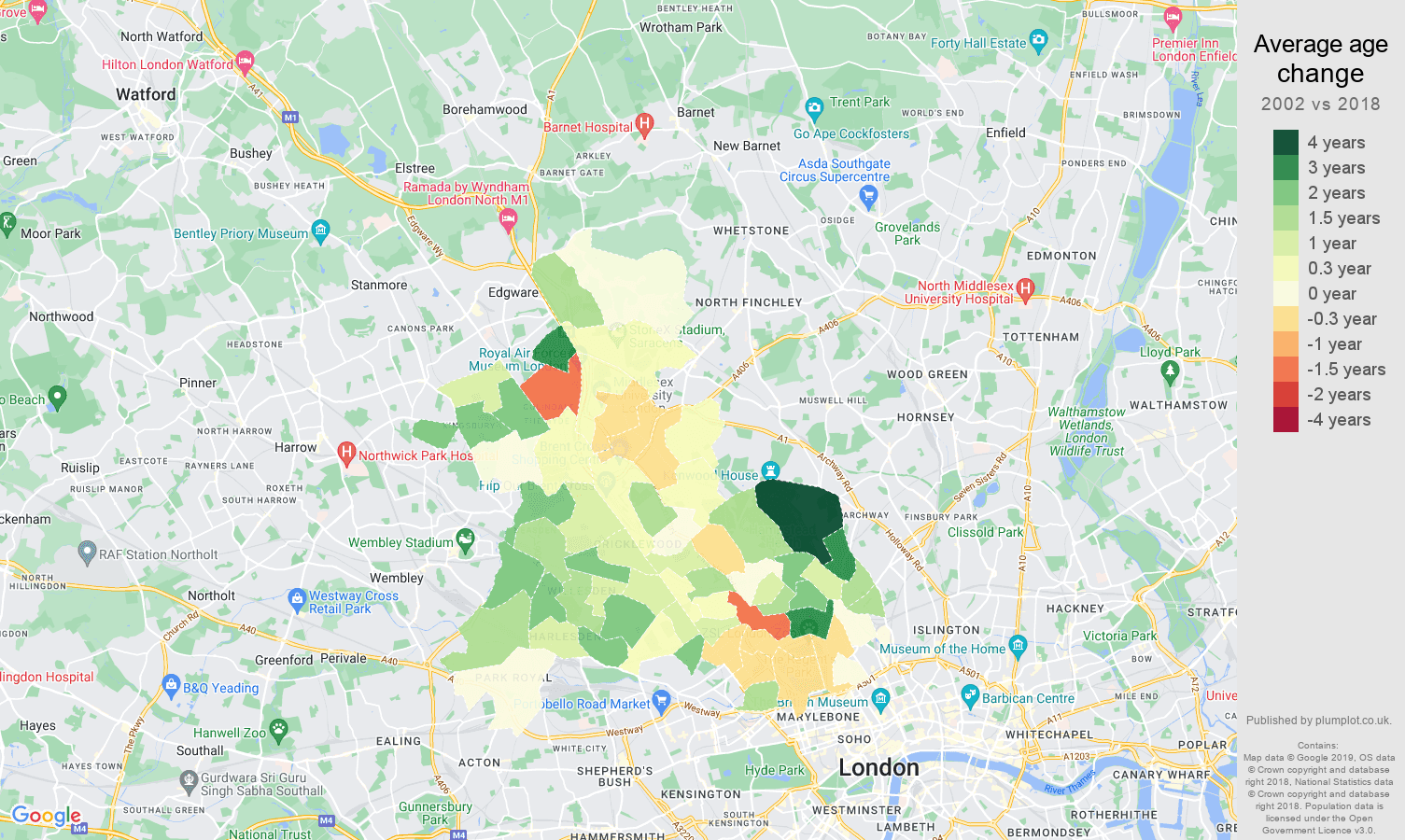 North West London average age change map