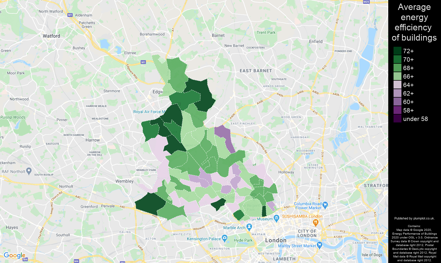 North West London map of energy efficiency of flats