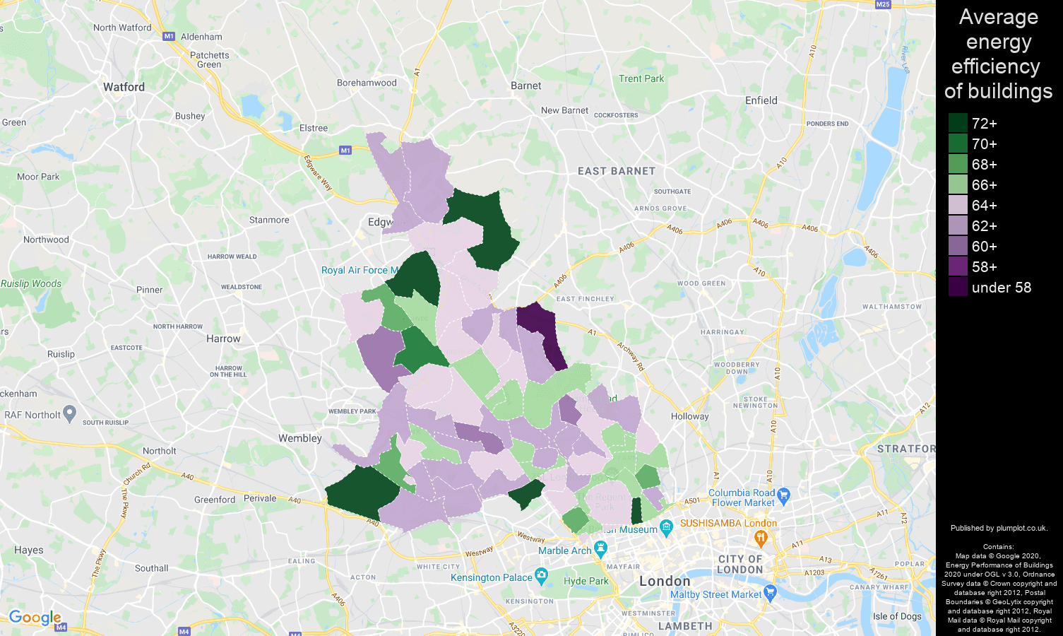 North West London map of energy efficiency of properties