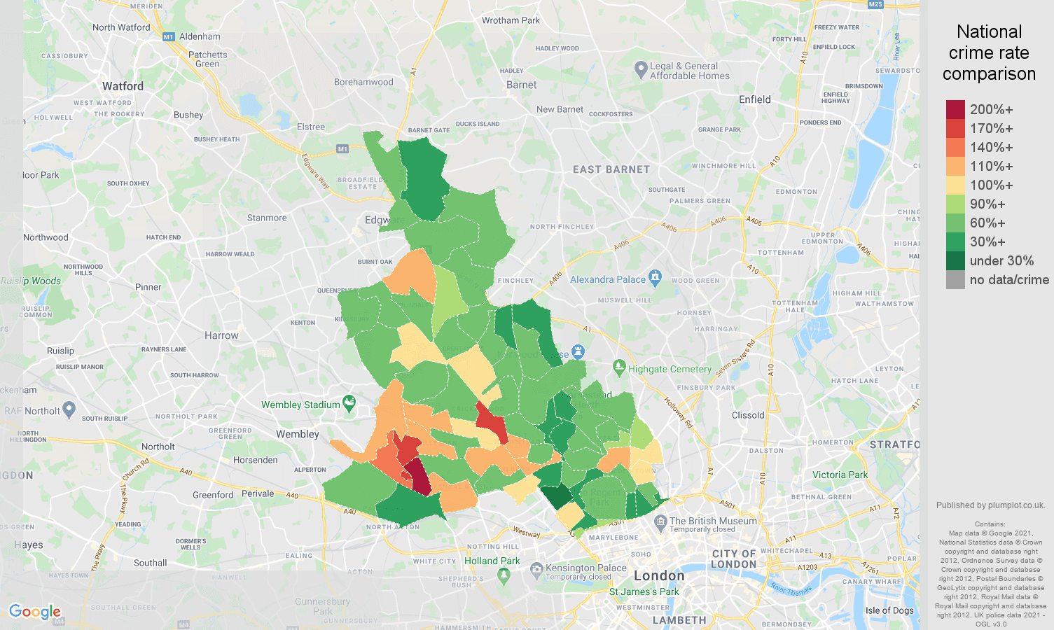 North West London violent crime rate comparison map