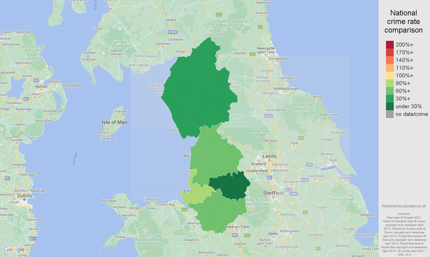 North West bicycle theft crime rate comparison map