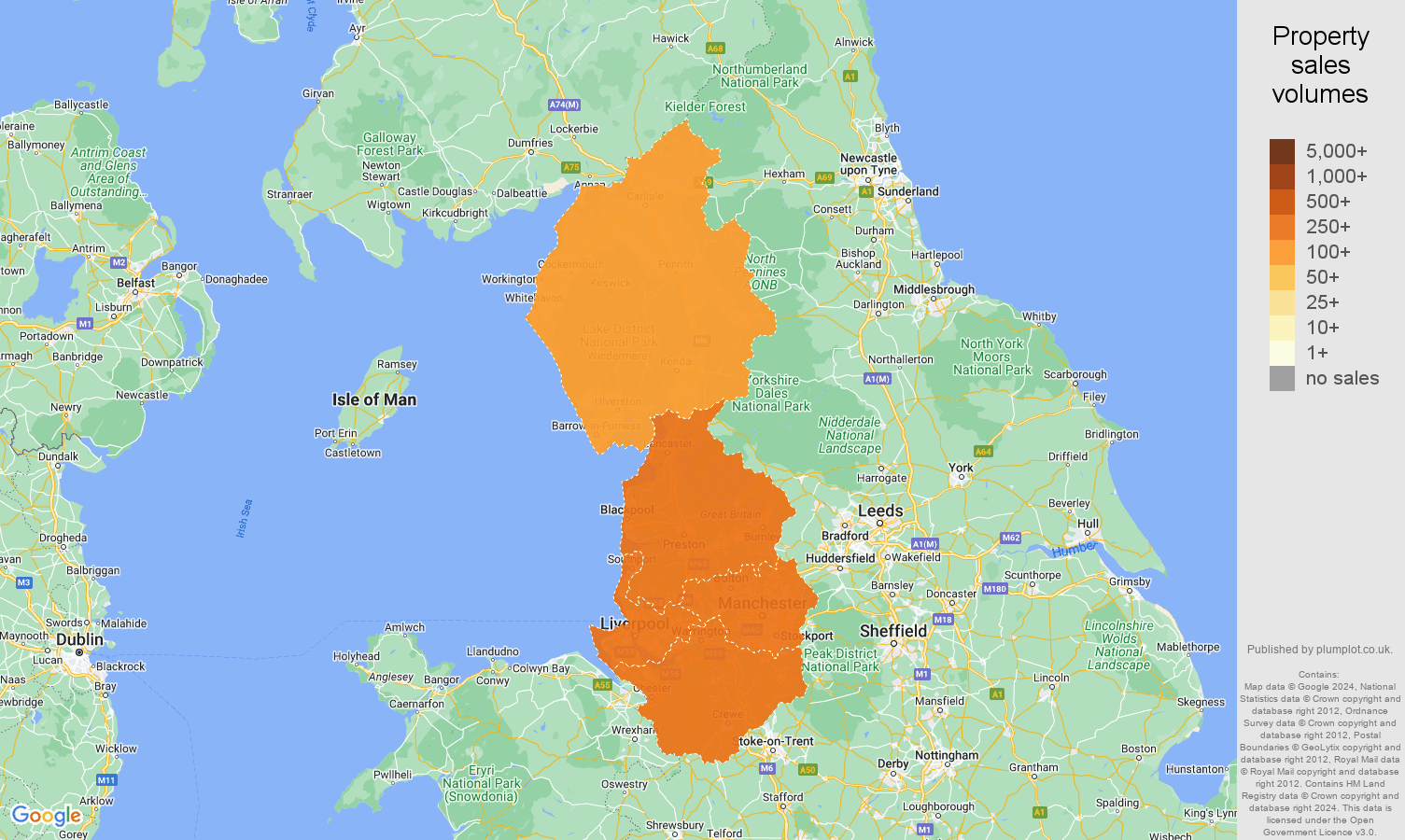 North West map of sales of new properties