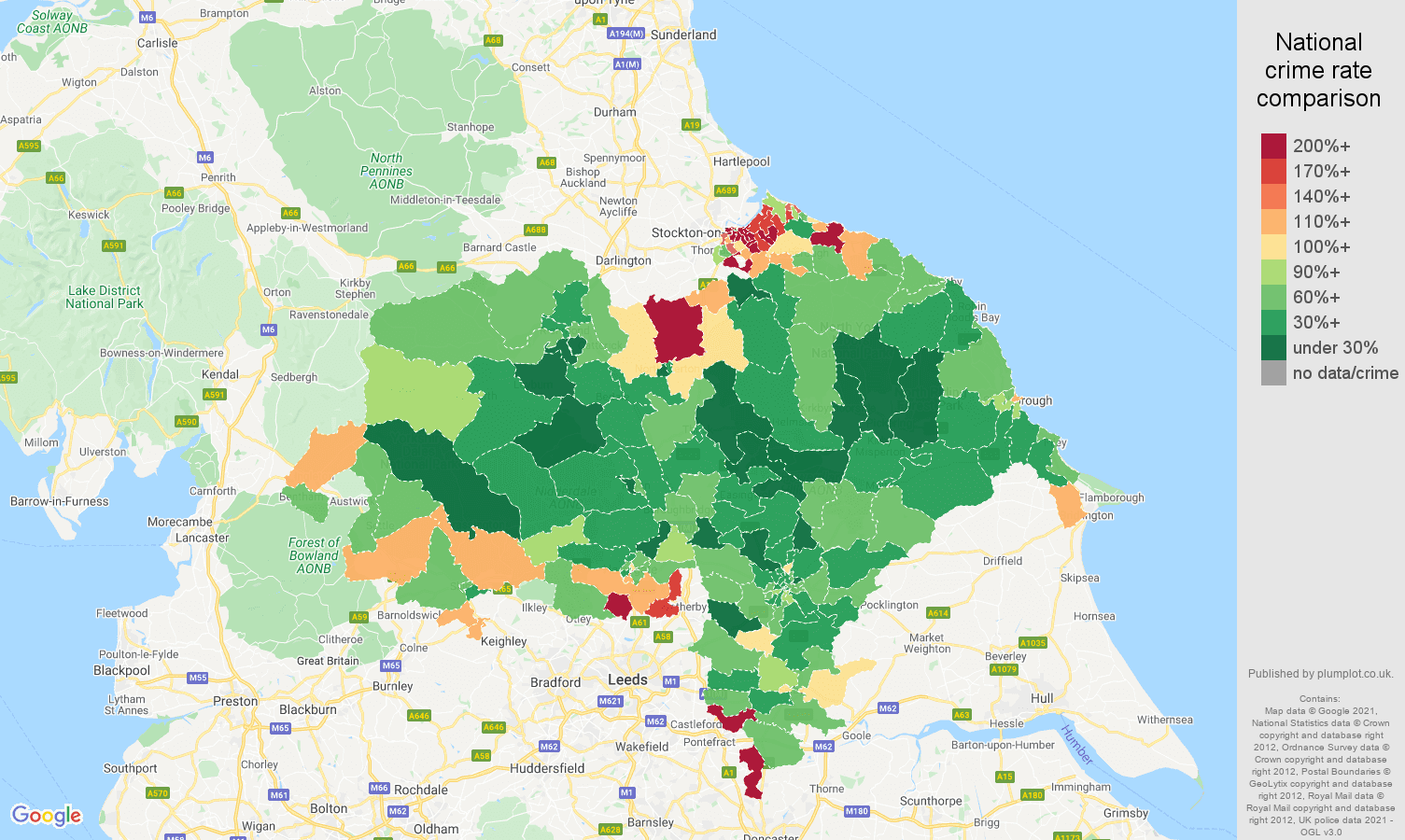 North Yorkshire burglary crime rate comparison map