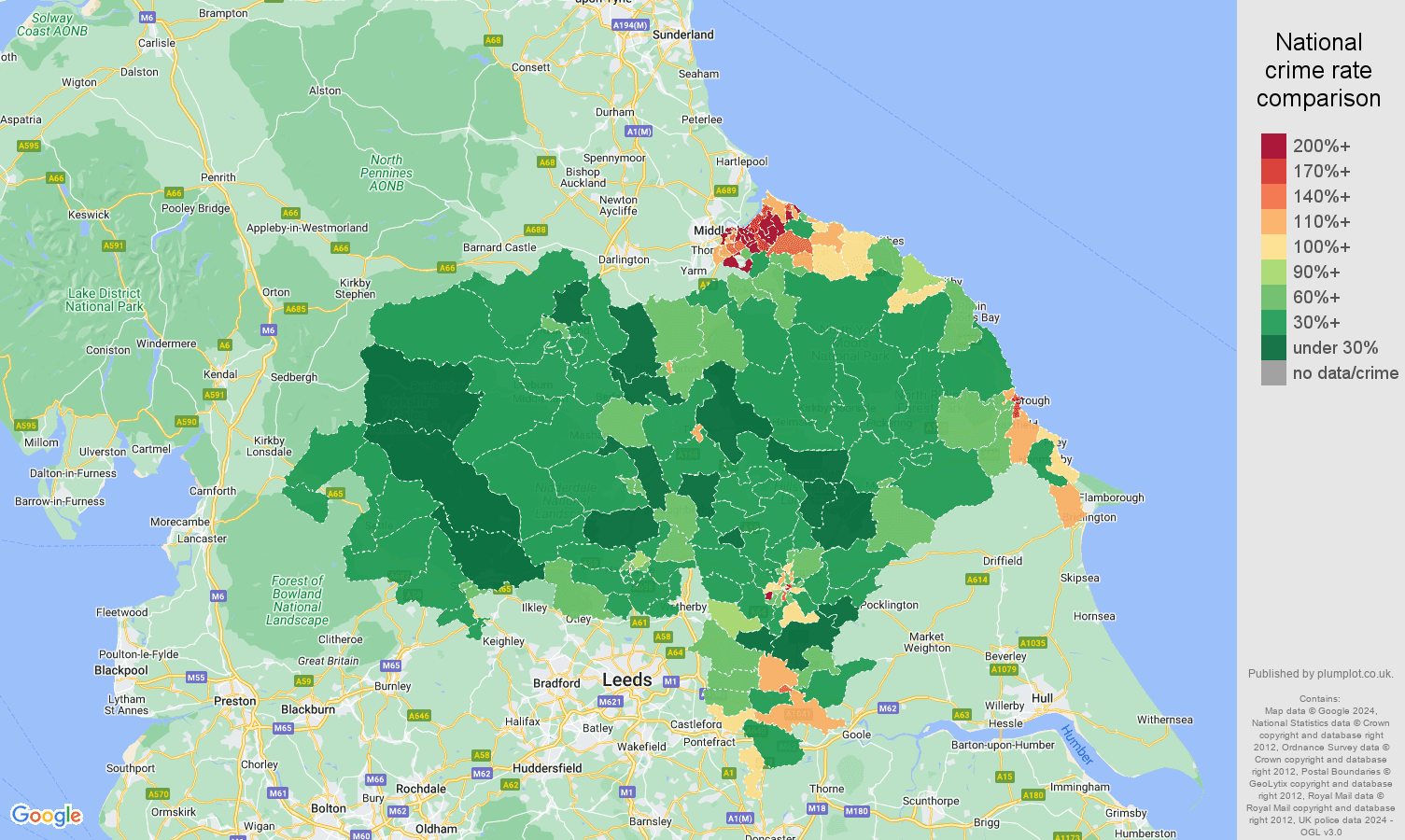 North Yorkshire crime rate comparison map