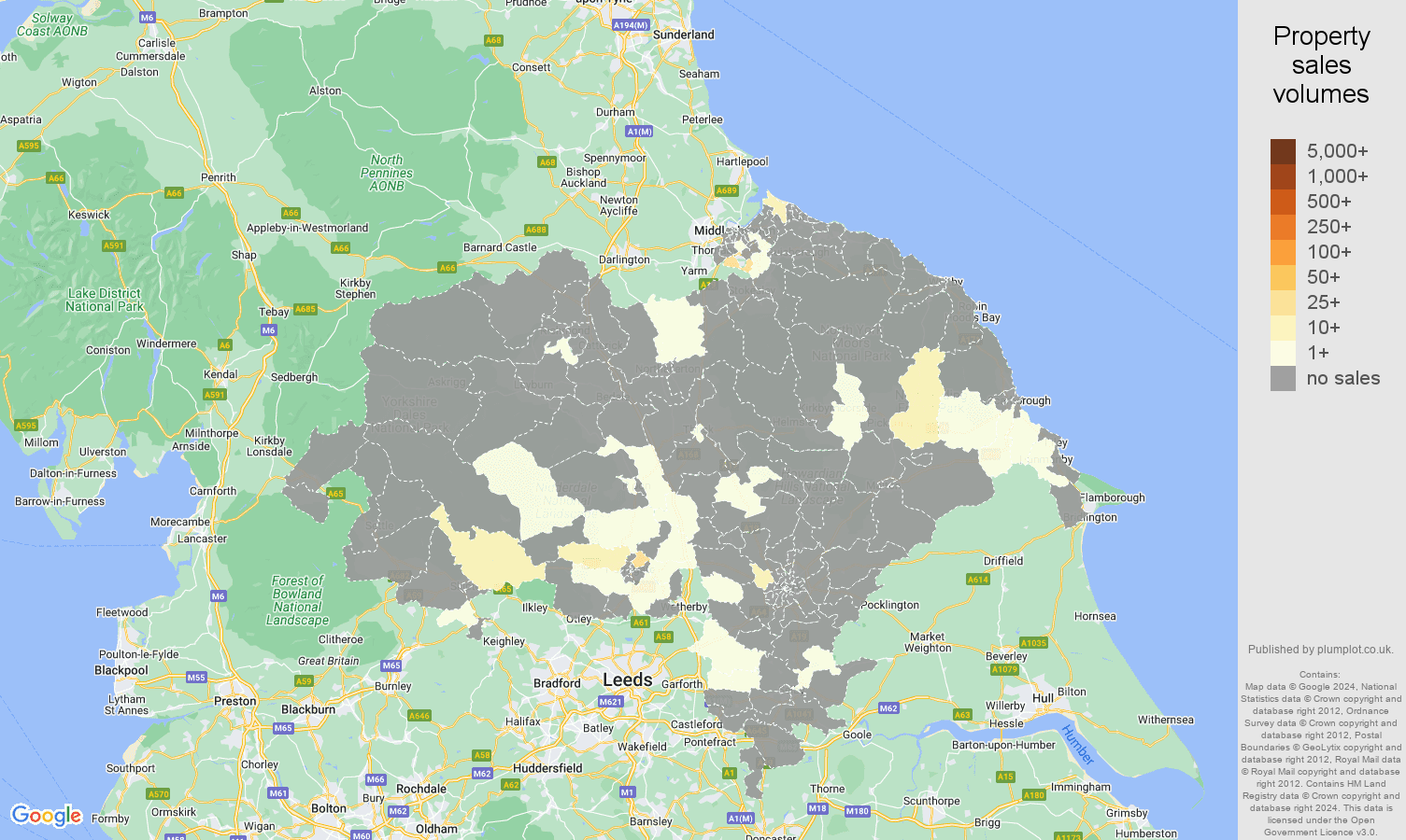 North Yorkshire map of sales of new properties