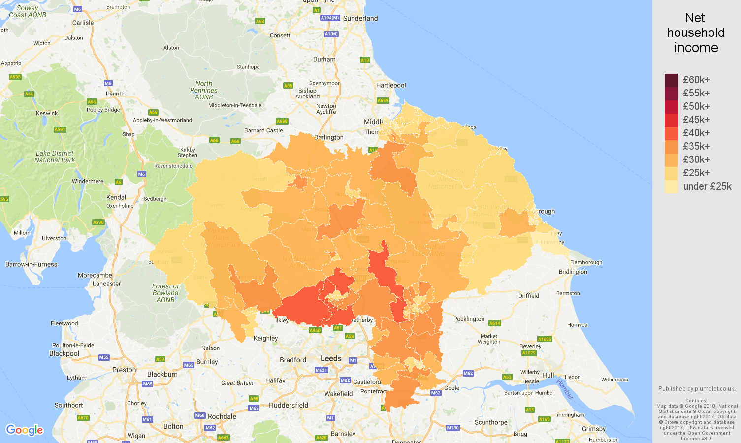 North Yorkshire net household income map