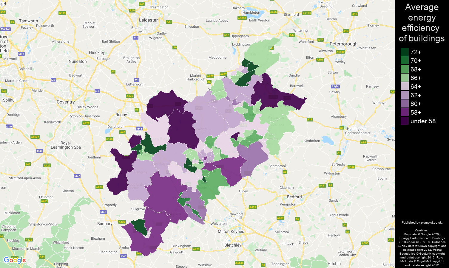 Northampton map of energy efficiency of properties
