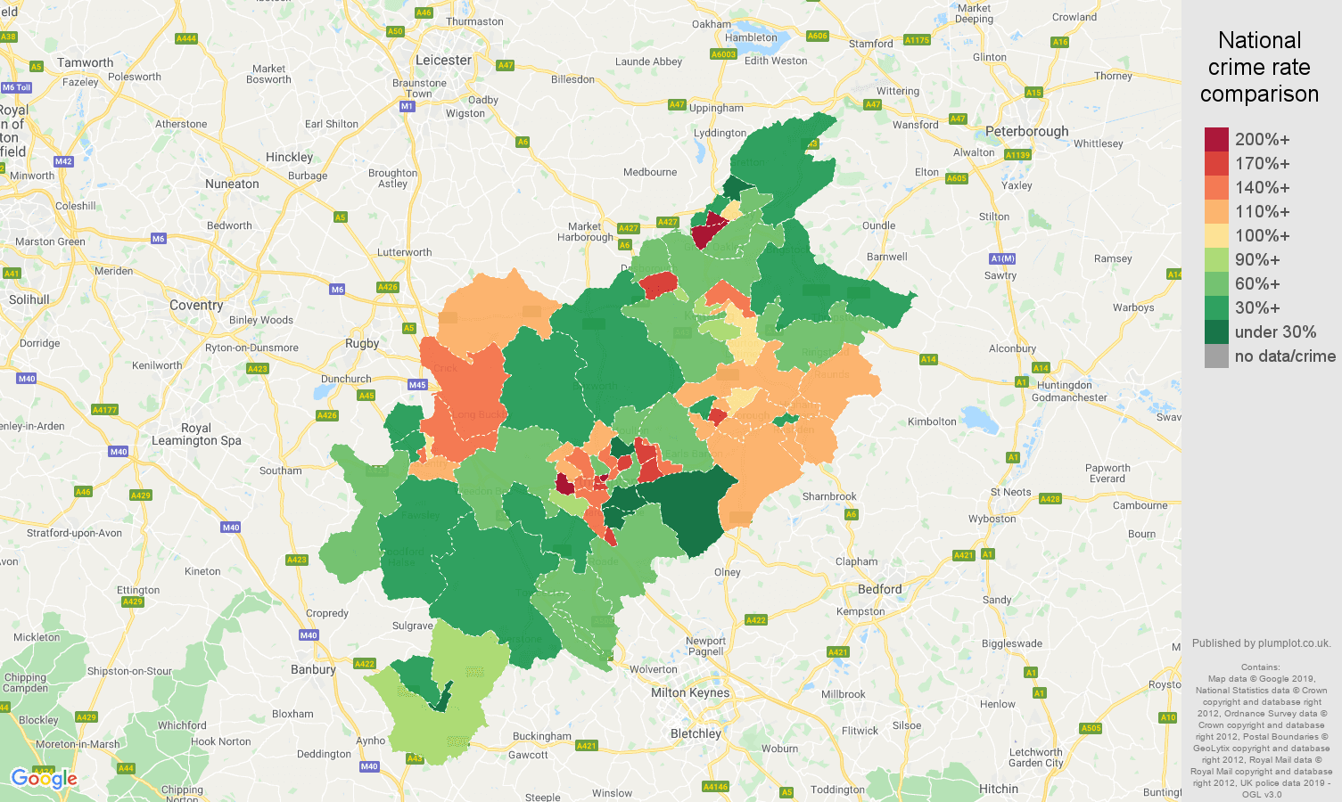 Northampton other crime rate comparison map