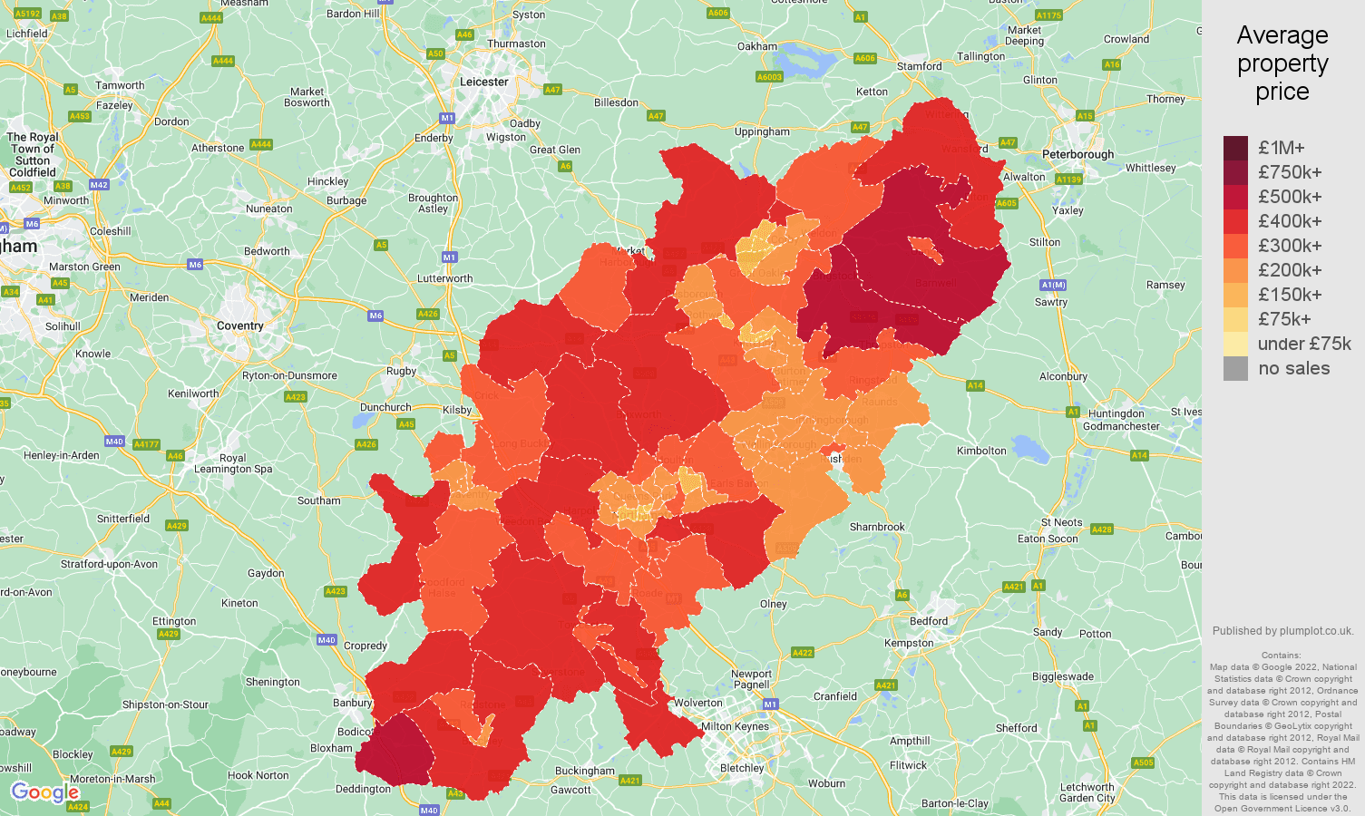 Northamptonshire house prices map