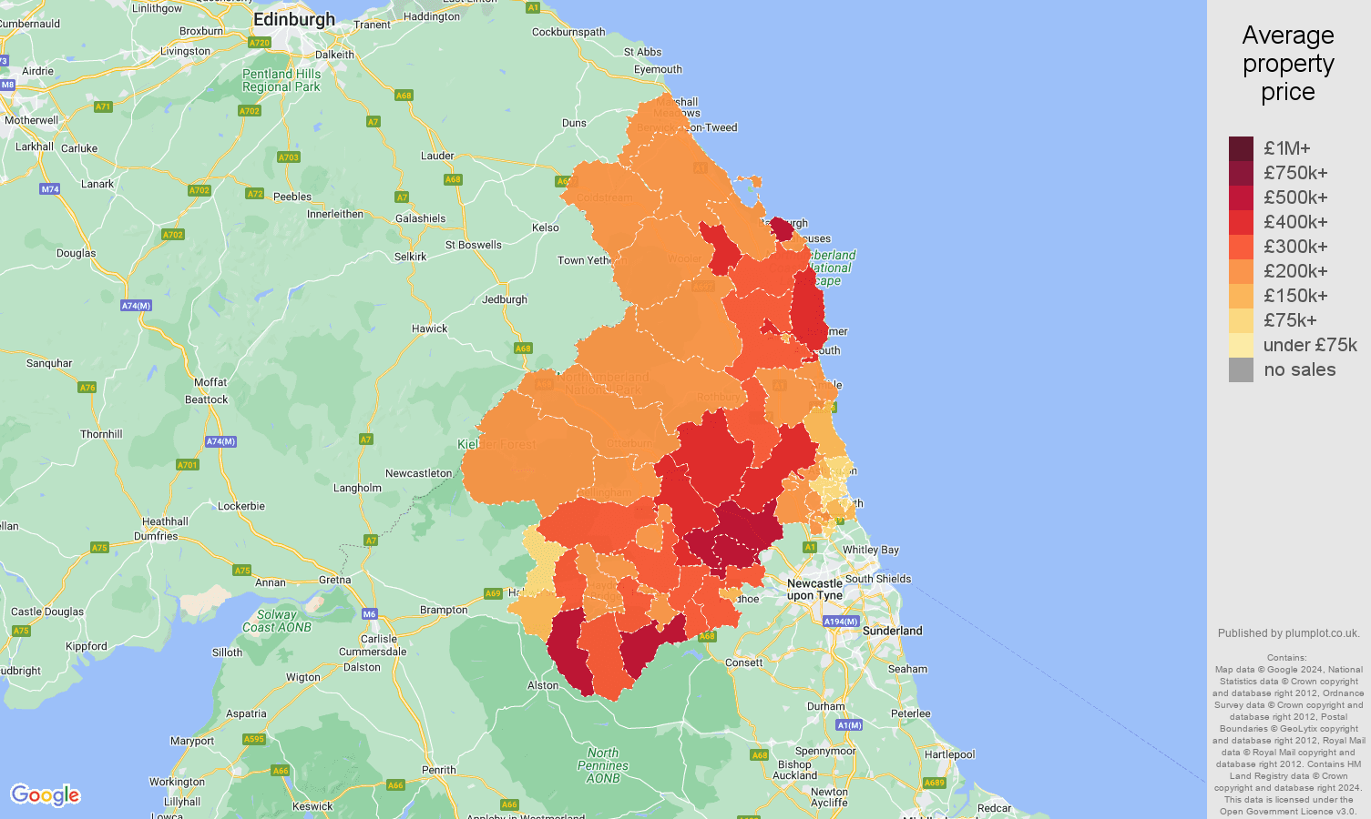 Northumberland house prices map