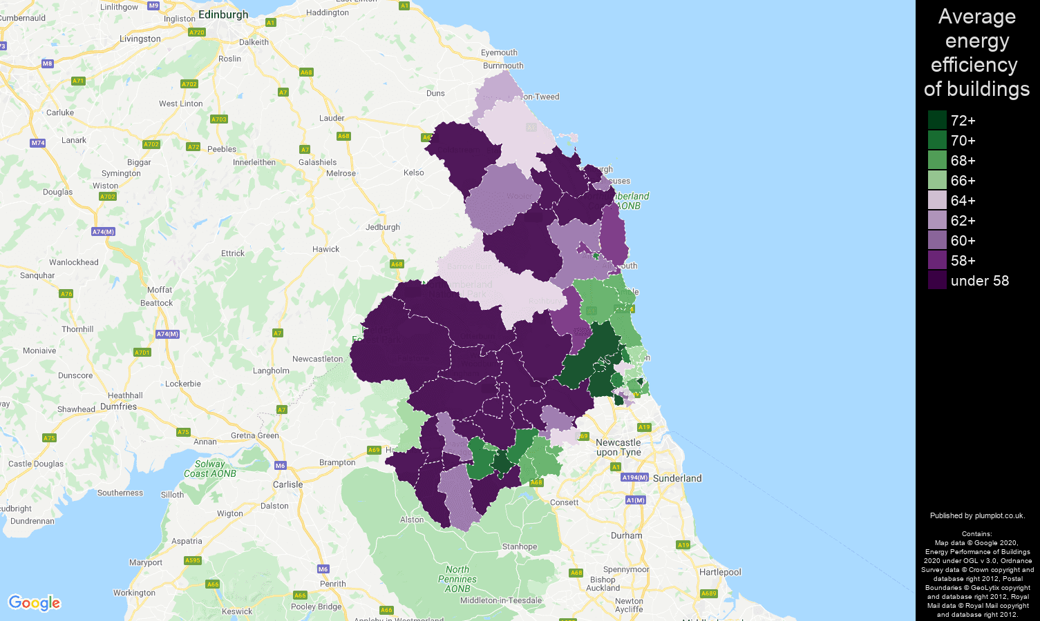 Northumberland map of energy efficiency of flats