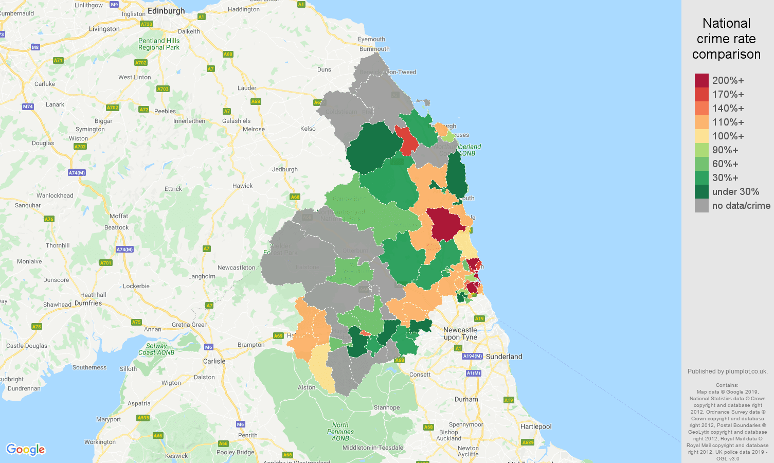 Northumberland other crime rate comparison map