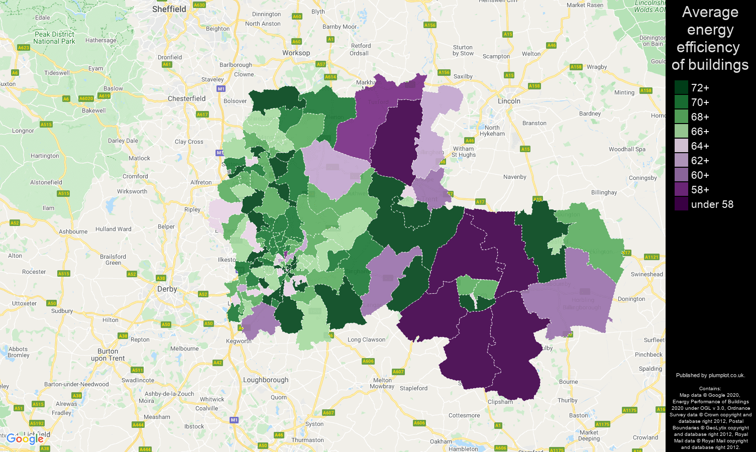 Nottingham map of energy efficiency of flats
