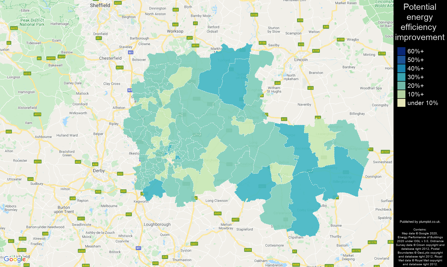 Nottingham map of potential energy efficiency improvement of properties