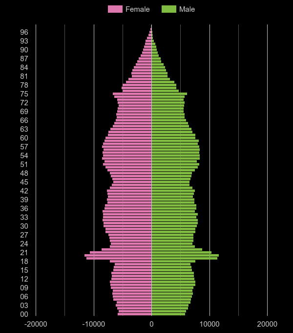 Nottingham population pyramid by year