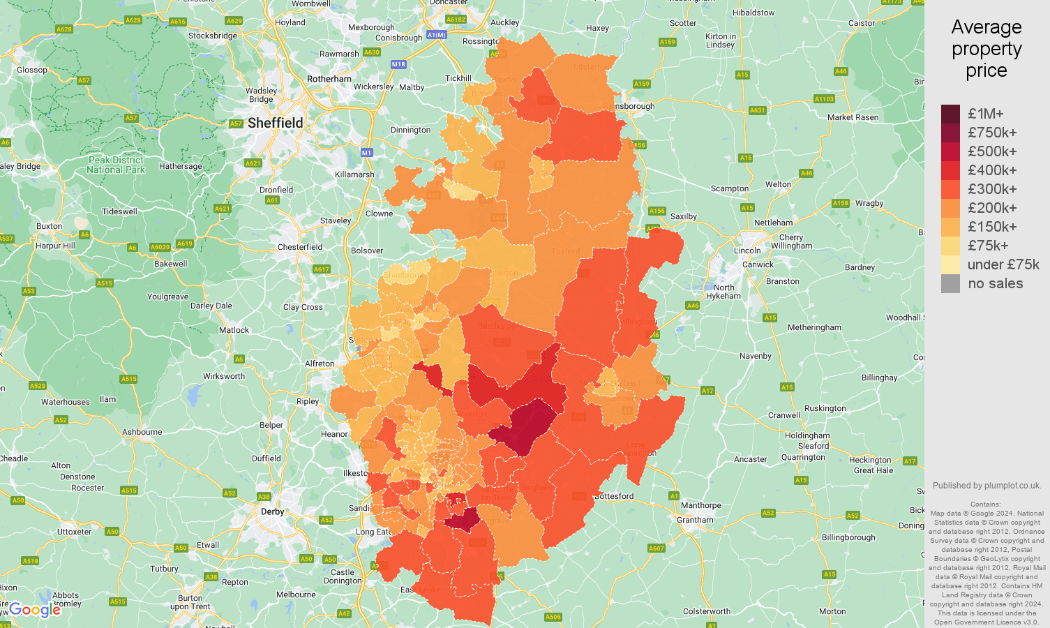Nottinghamshire house prices map