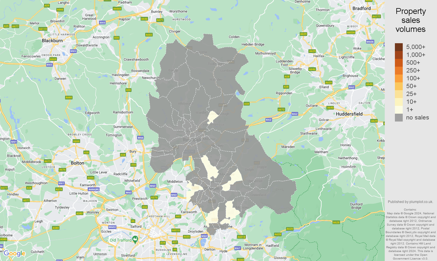 Oldham map of sales of new properties