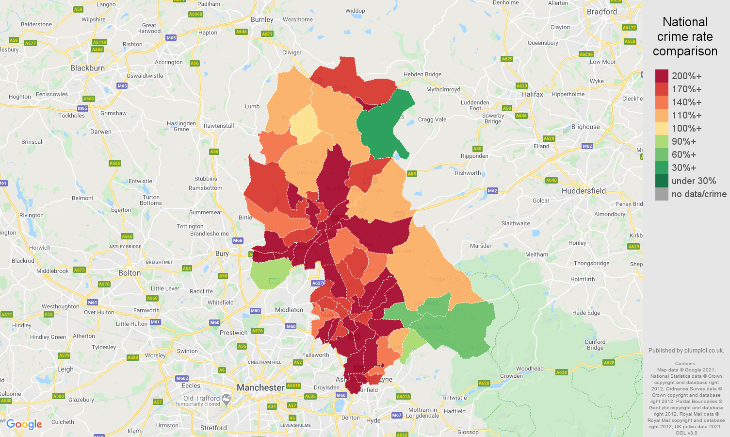 Oldham other crime rate comparison map