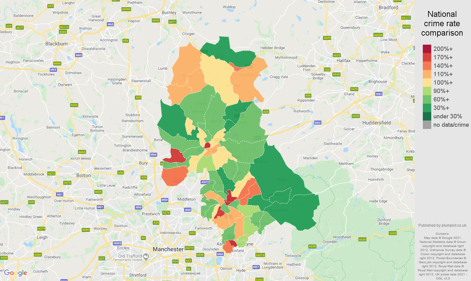 Oldham other theft crime rate comparison map