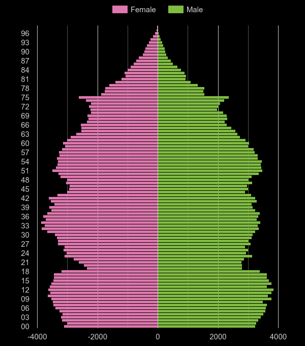 Oldham population pyramid by year