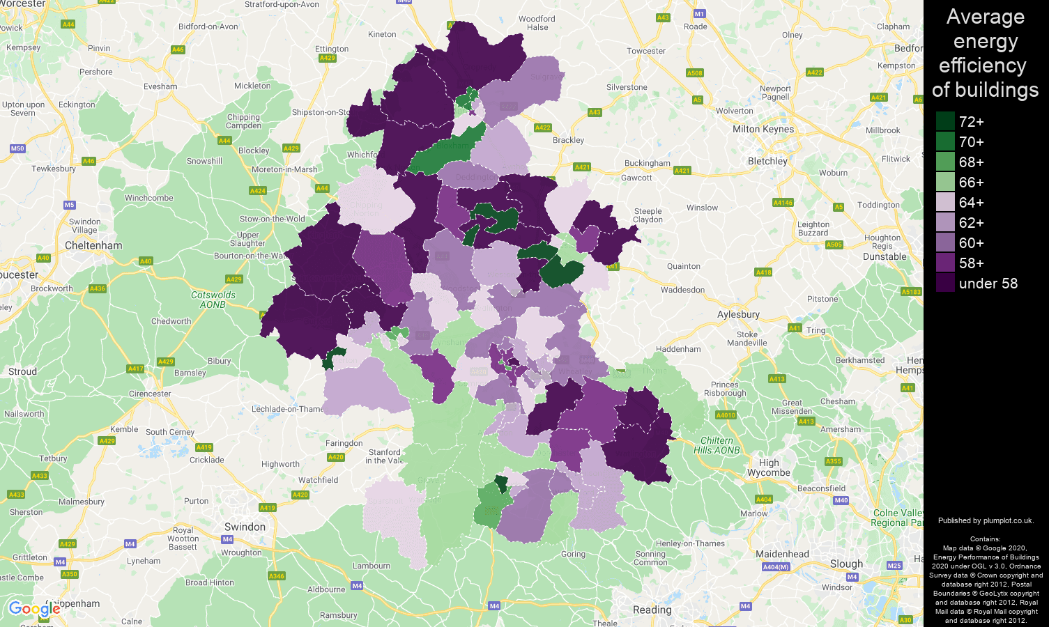 Oxford map of energy efficiency of houses