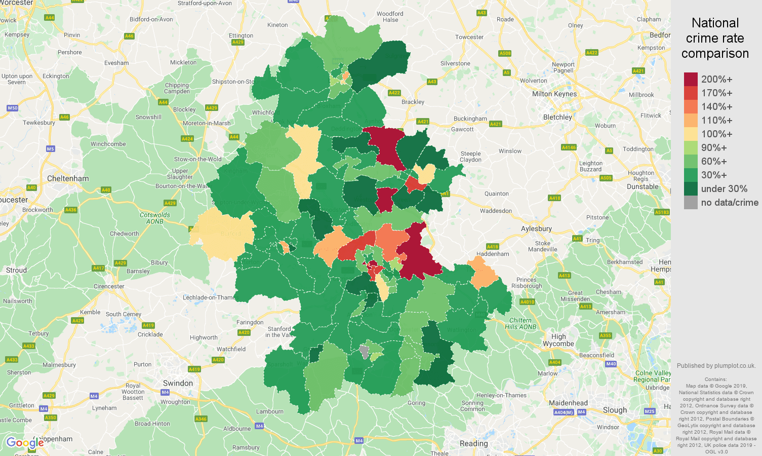 Oxford other theft crime rate comparison map