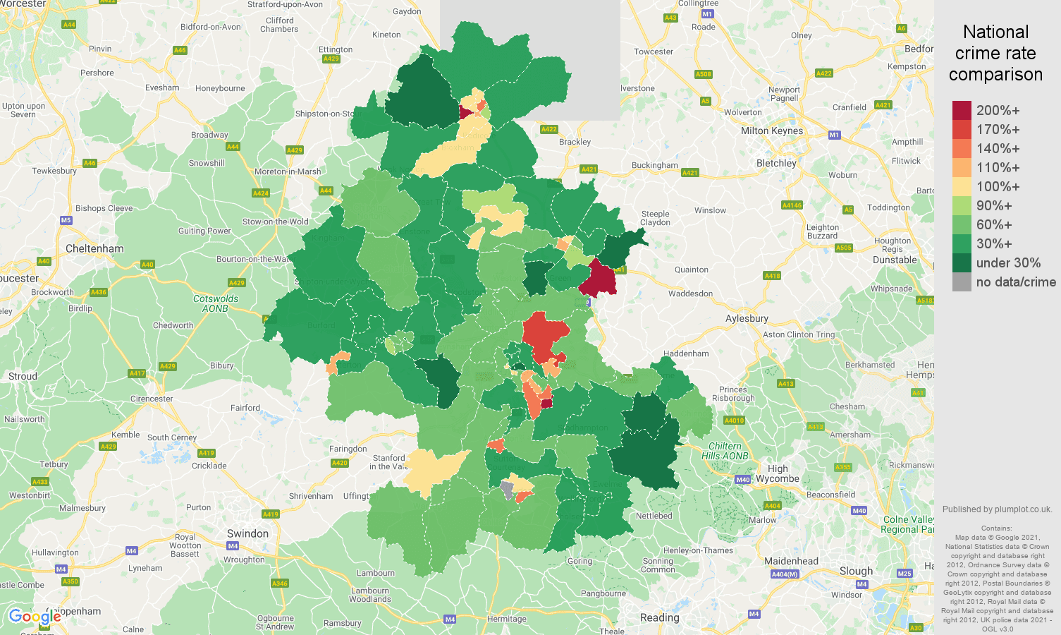 Oxford violent crime rate comparison map