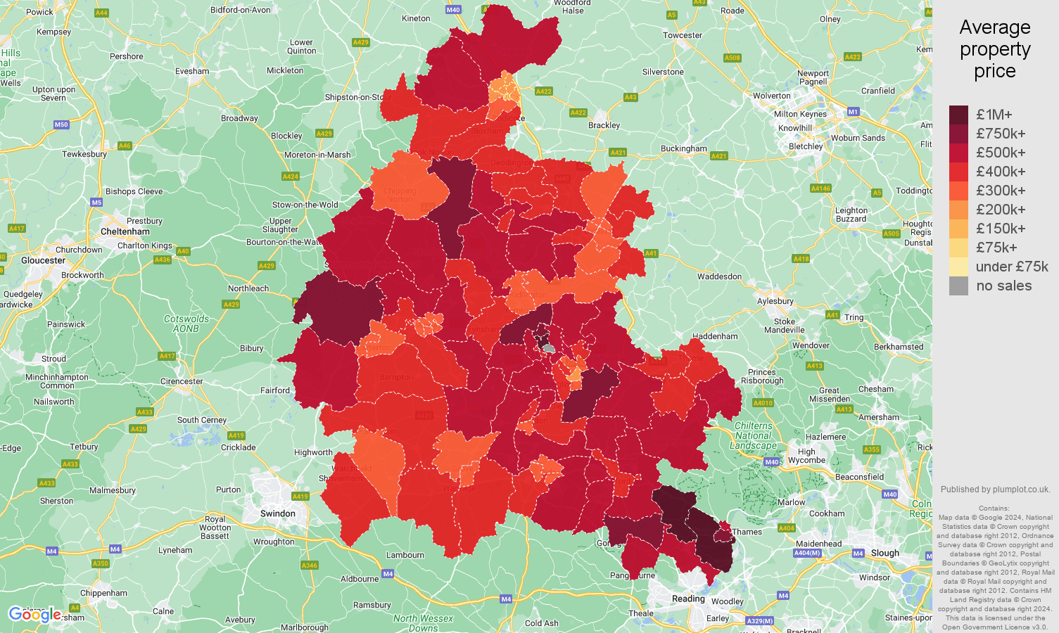 Oxfordshire house prices map