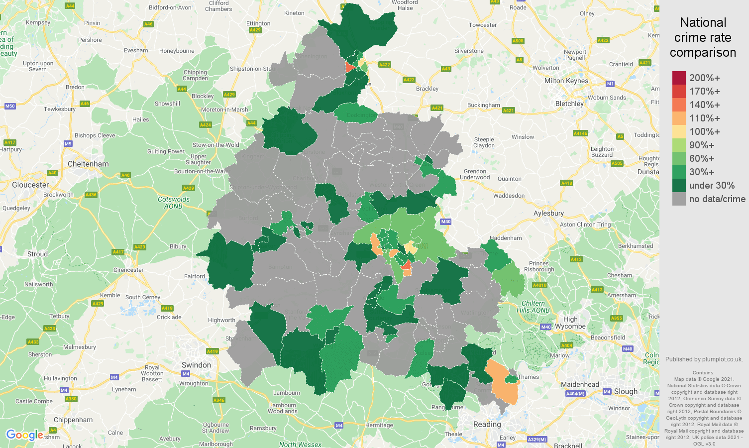 Oxfordshire robbery crime rate comparison map