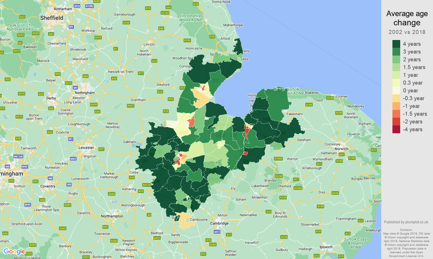 Peterborough average age change map