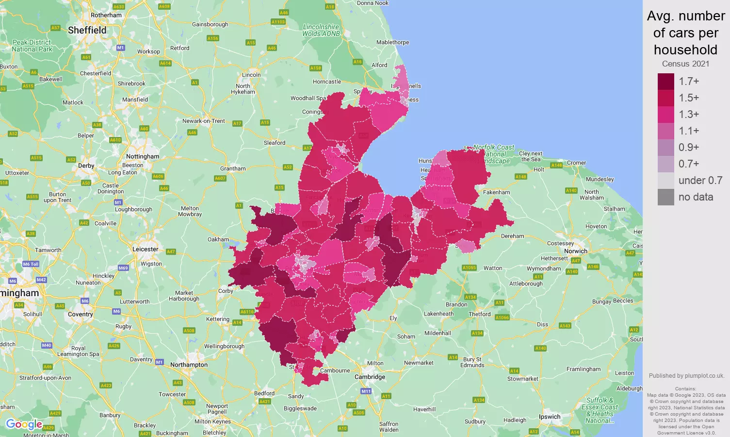 Peterborough cars per household map