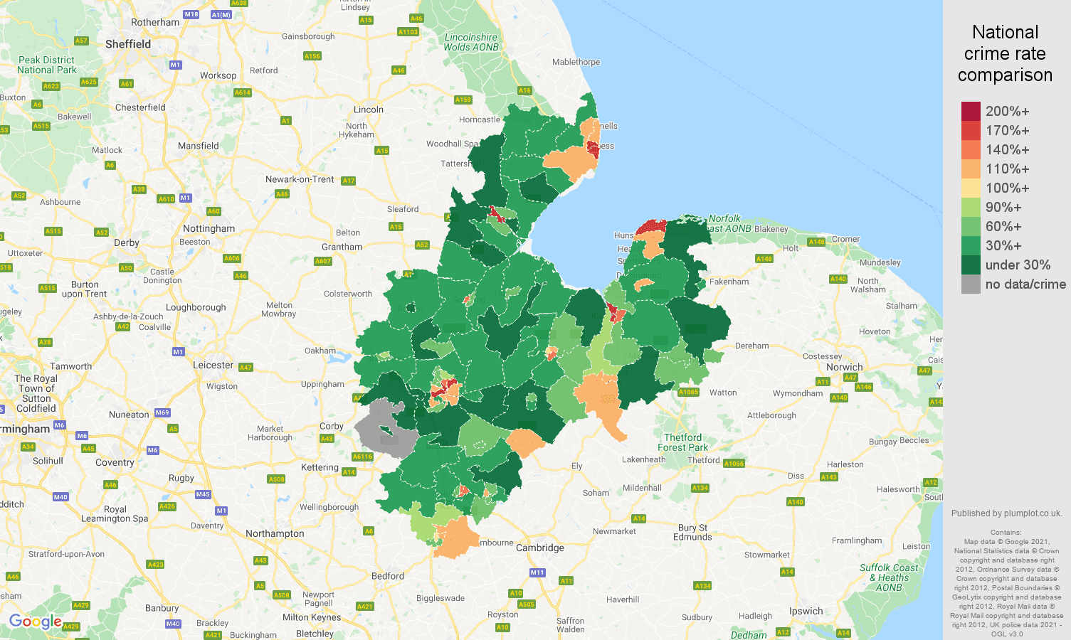 Peterborough drugs crime rate comparison map