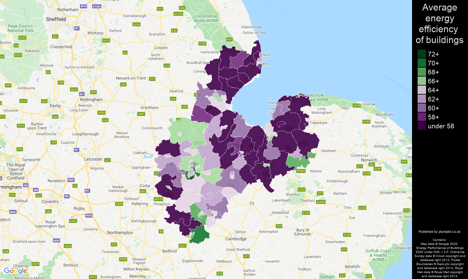 Peterborough map of energy efficiency of houses