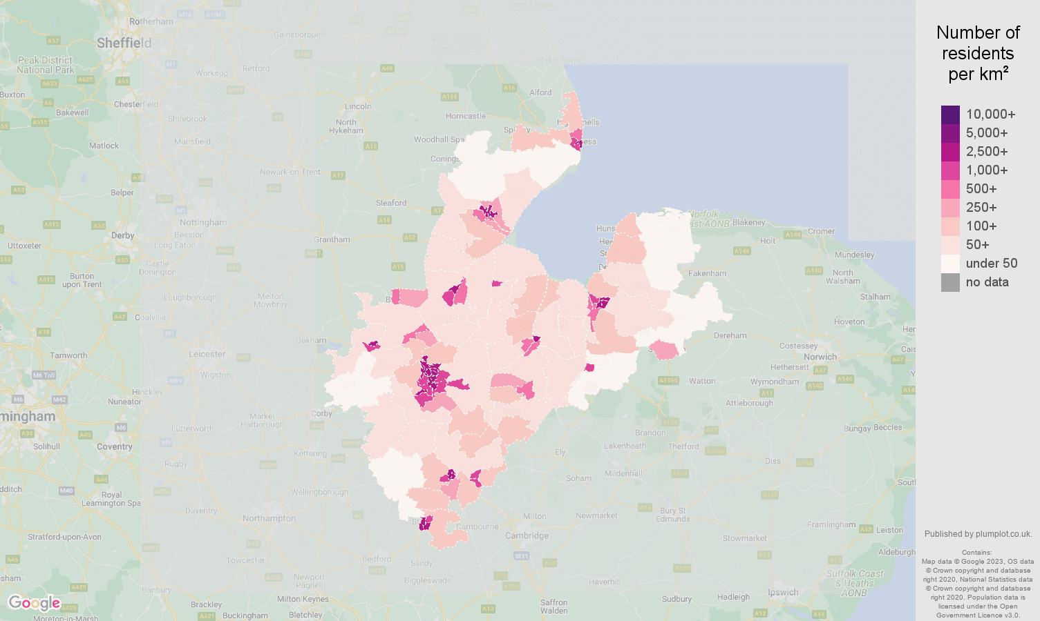 Peterborough population density map