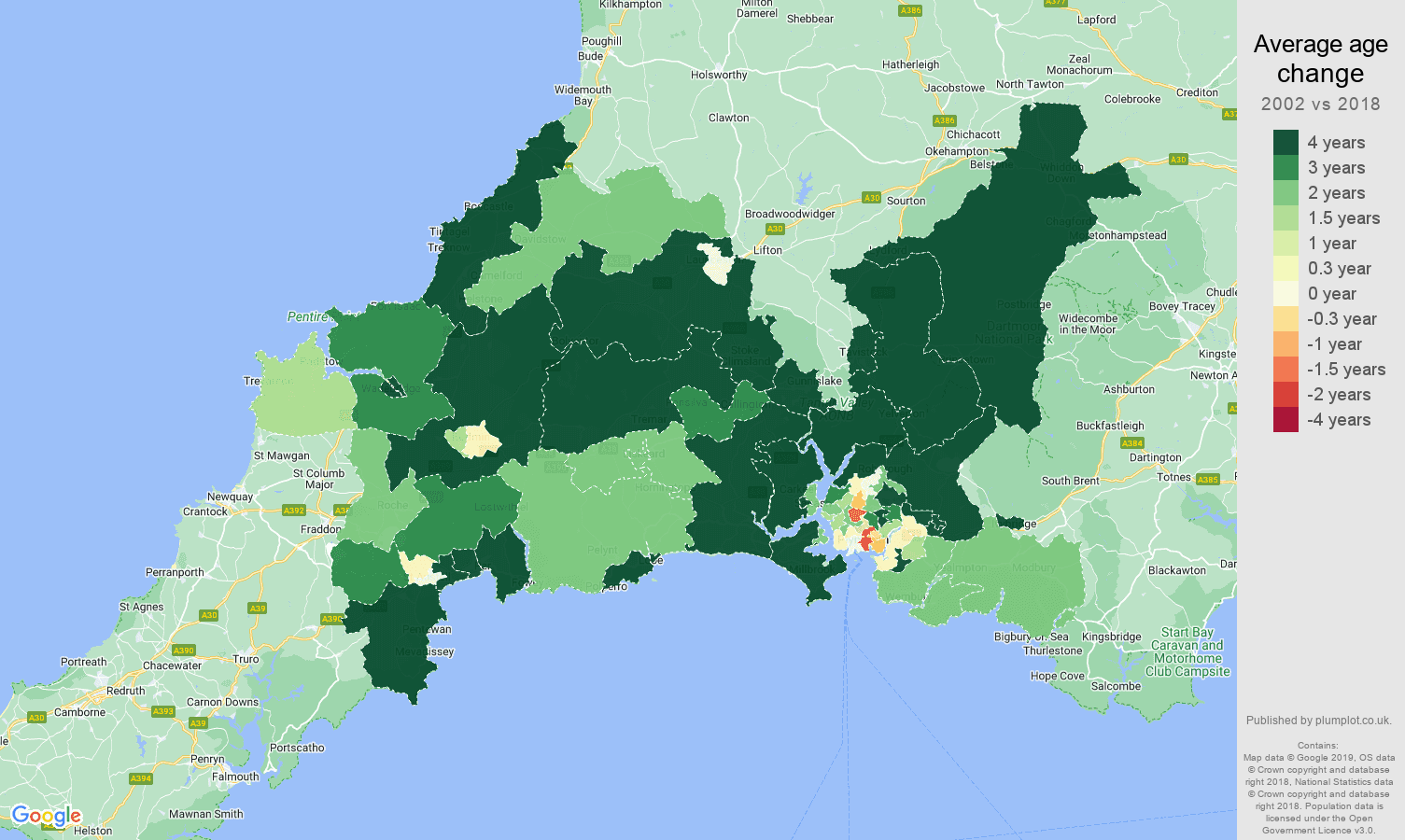 Plymouth average age change map