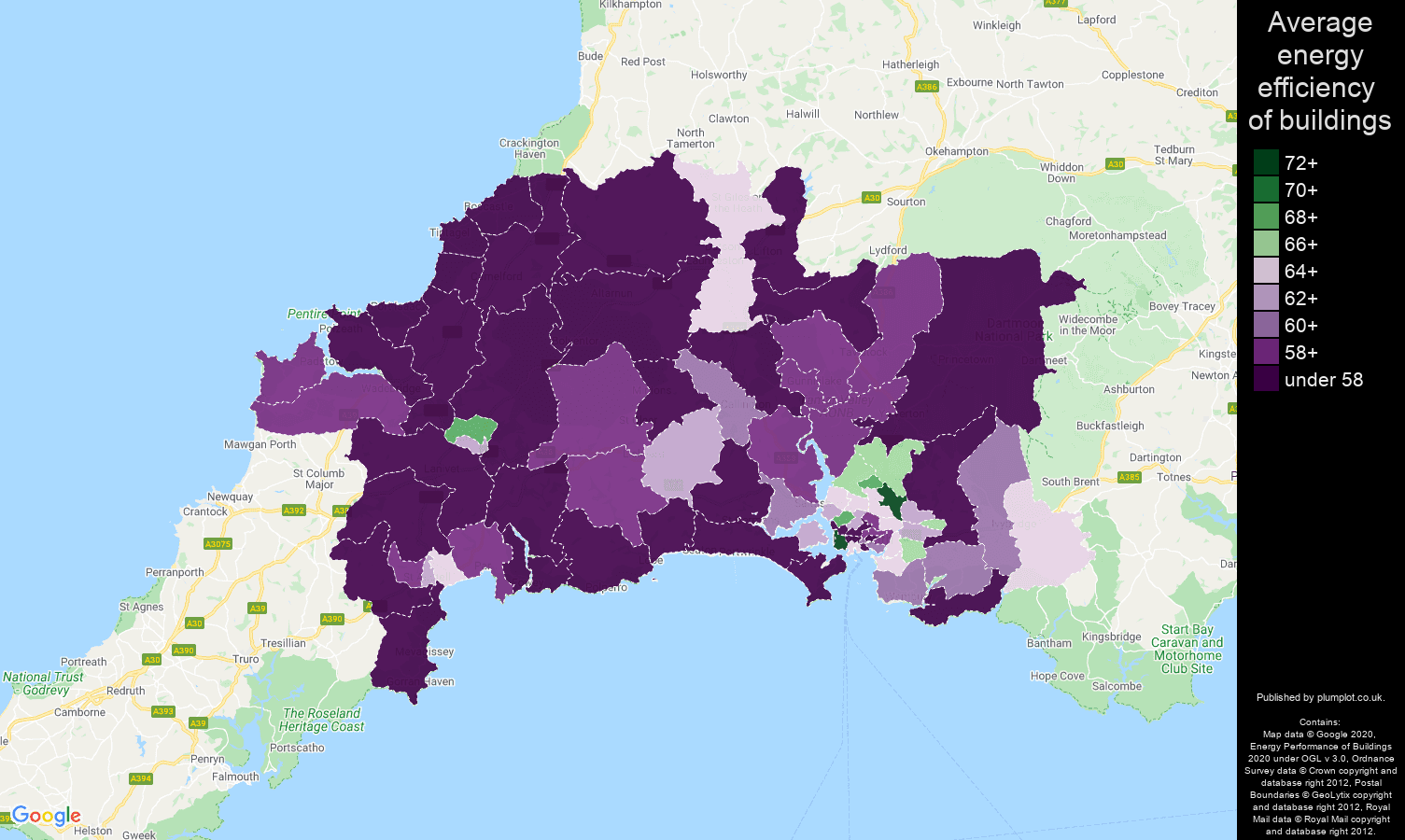 Plymouth map of energy efficiency of houses
