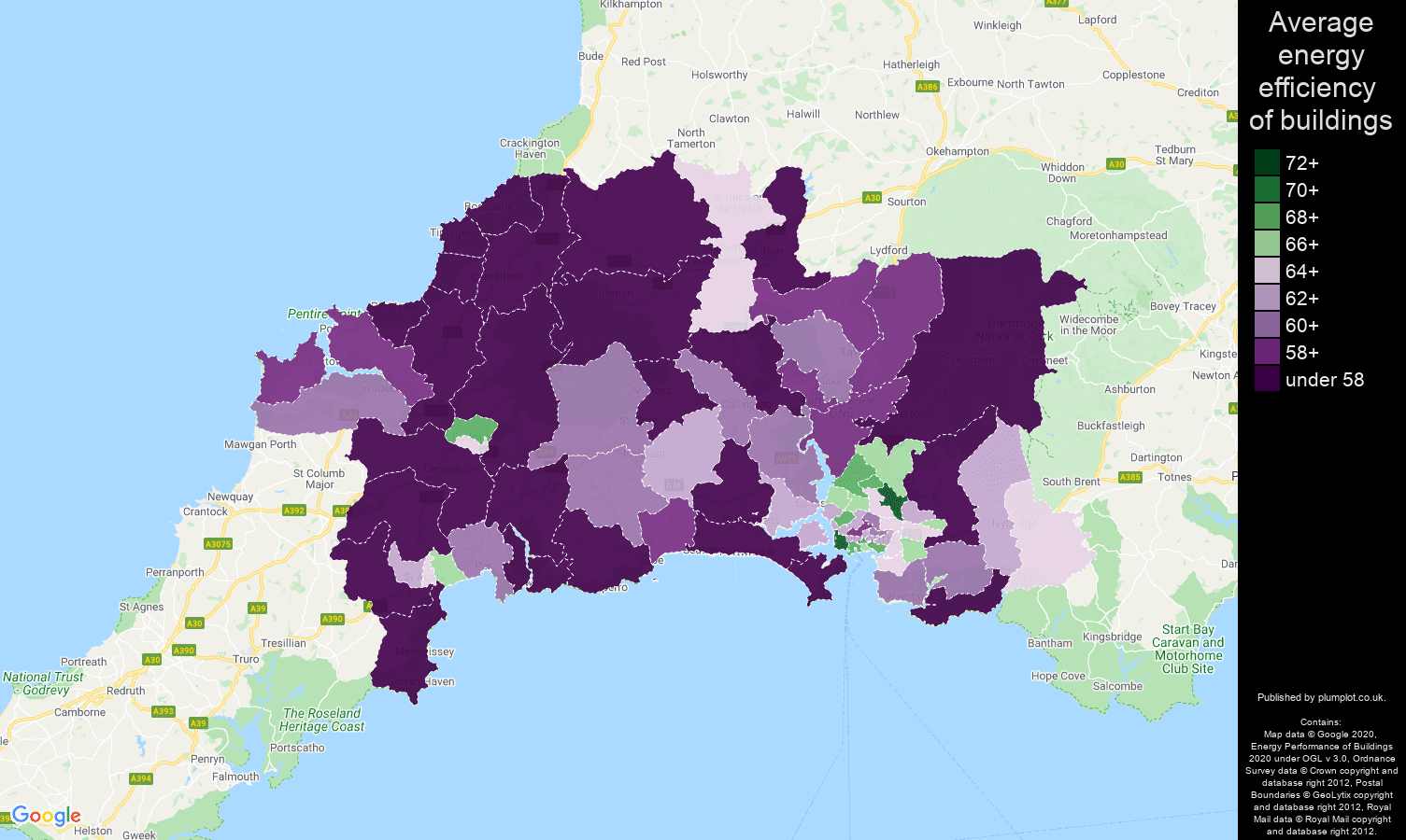 Plymouth map of energy efficiency of properties