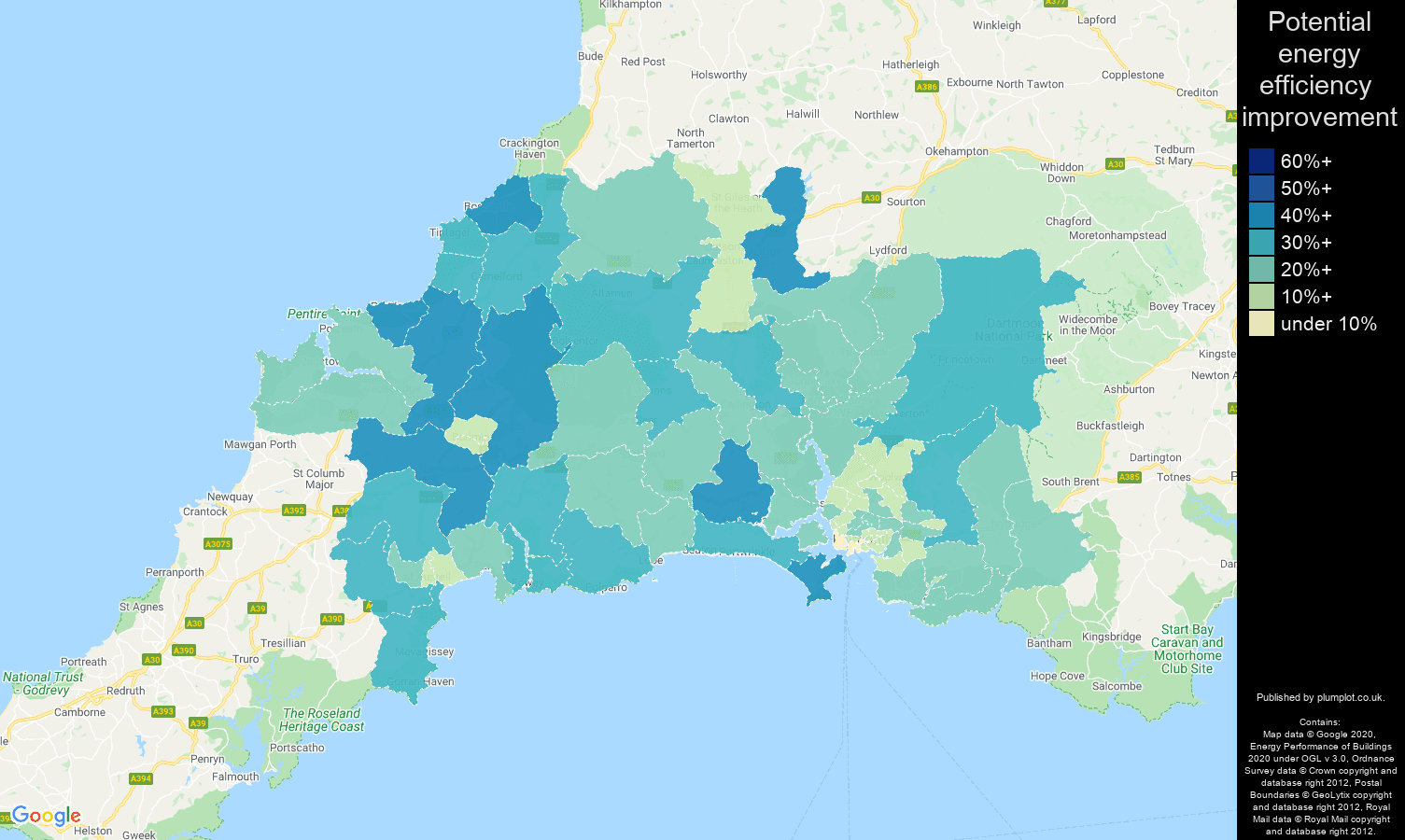 Plymouth map of potential energy efficiency improvement of properties